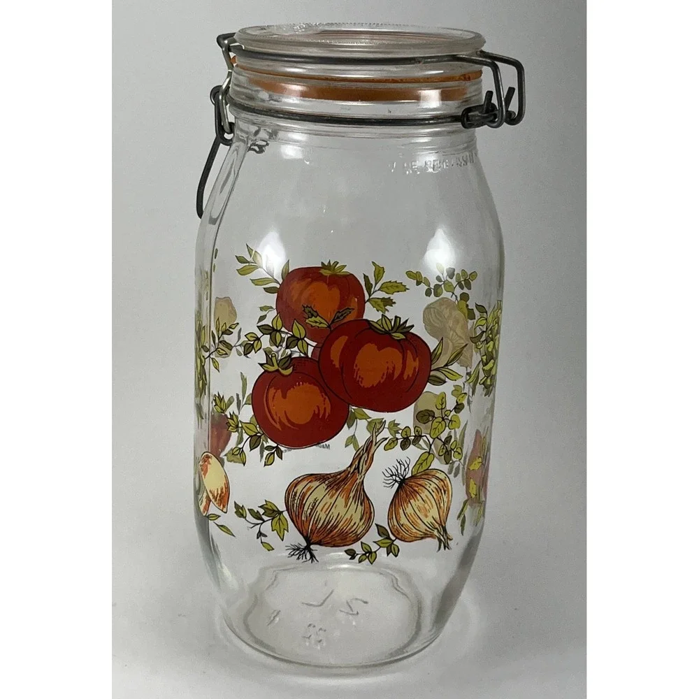 Vintage ARC SPICE of LIFE 2L Glass Jar Canister France Mushroom Cottagecore Boho